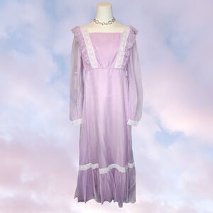 Vtg 60s 70s Sylvia Ann Lavender Lilac Pastel Wedding Bridal Formal Dress Sz 16